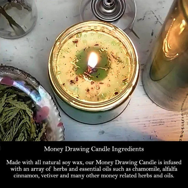 Money Drawing Soy Candle for Wealth, Prosperity, Abundance and Financial Security